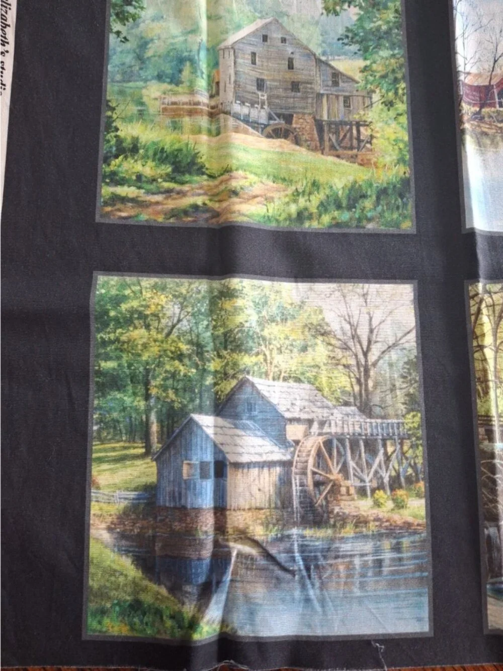Old Mill Stream Country Fabric Buildings Cotton 23000 Elizabeth Studio 24